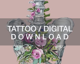 Tattoo/Digital Download Floral Pelvis Anatomy Art