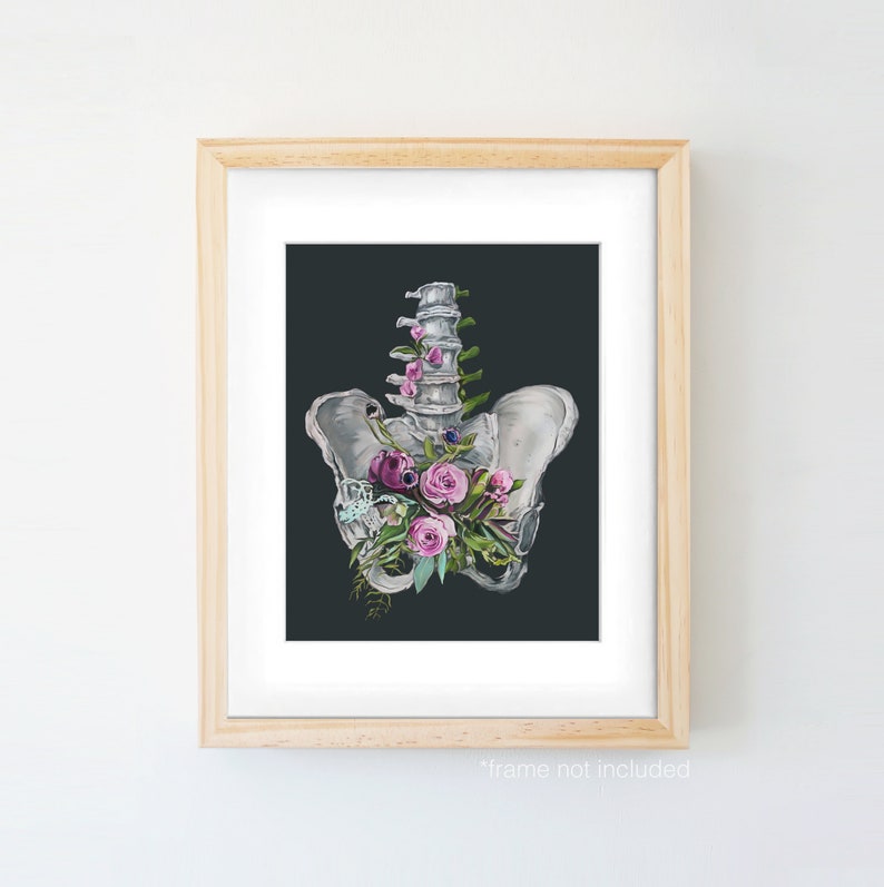 Floral Pelvis Anatomical Art Print Pelvic Floor with Flowers, Medical wall art, Physical therapy gift, Pregnancy, Human anatomy image 5