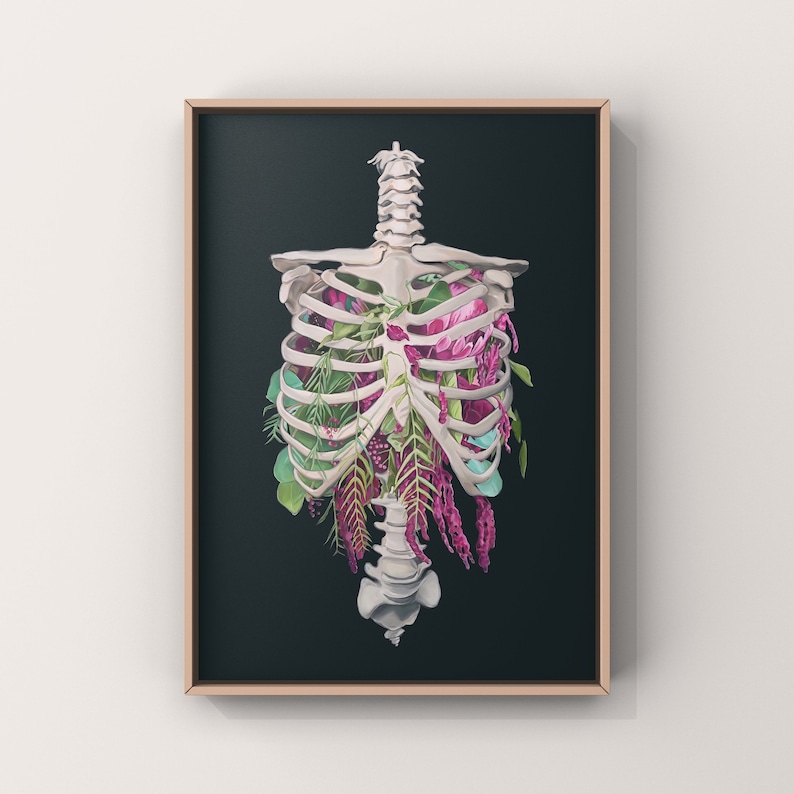 Floral Thoracic Cage Anatomy Print of Oil Painting Anatomical Art Print Human Body Medical Art image 1