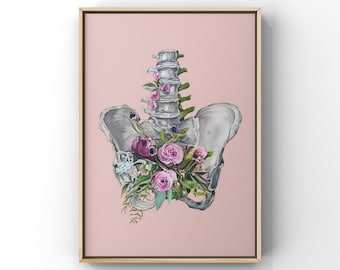Floral Pelvis Print of Oil Painting - Anatomical Art Print - Human Body - Medical Art