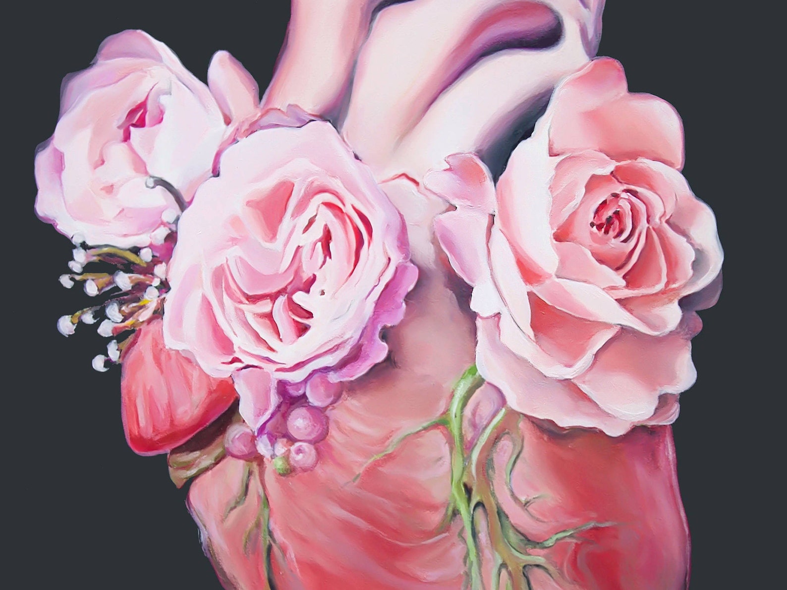 Floral Heart II Anatomy Heart Print of Oil Painting - Anatomical Art ...