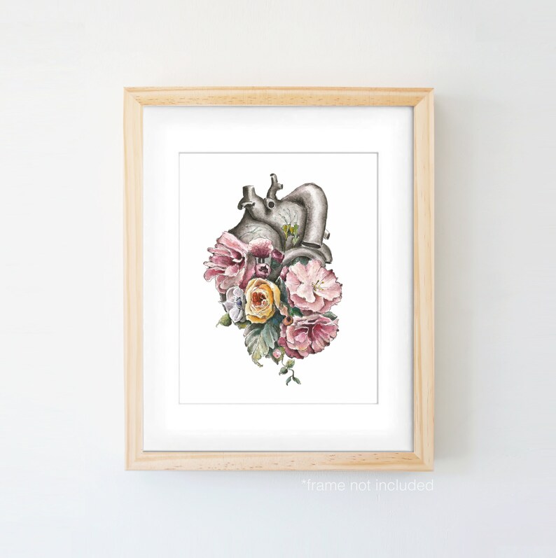 Floral Anatomy: Heart Print of Watercolor Anatomical Art Print Human Body Medical Art Clinical Wall Art Nurse Gift image 2