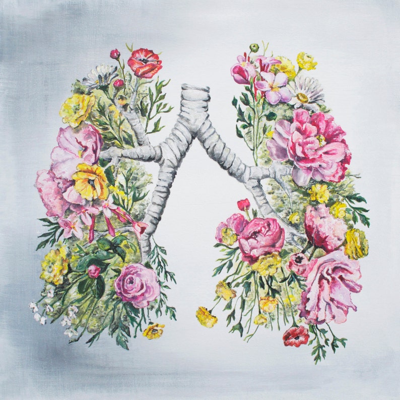 Floral Anatomy: Lungs Print of Oil Painting Anatomical Art Print Human Body Medical Art image 3