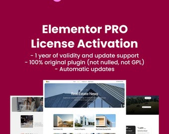 Elementor Pro License Key | Genuine Activation for Wordpress | 1 year | Latest Version