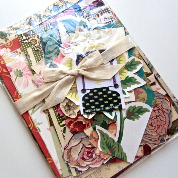 Collage papers, floral theme, scrap booking, Colorful Floral Paper Scraps