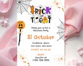 Editable Halloween Trick or Treat Invitation, Halloween Party Invitation, Halloween Birthday Invitation, Trick or Treat Invitation