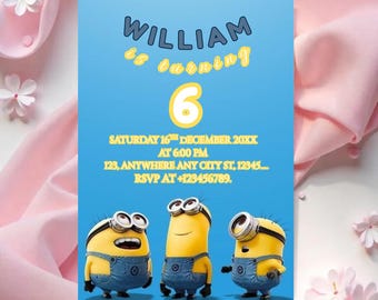 Minions Birthday Invitation Template: Yellow Party Invite (Editable Canva Template)