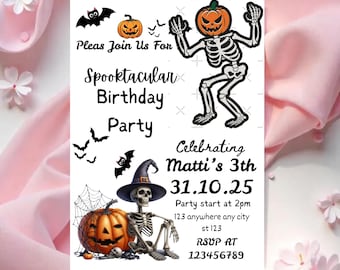Halloween-Geburtstags-Einladung, 13. Geburtstag-Einladungsvorlage, Teen Kinder Halloween-Kostüm-Party einladen, wunderliche Halloween-Geburtstags-Einladung