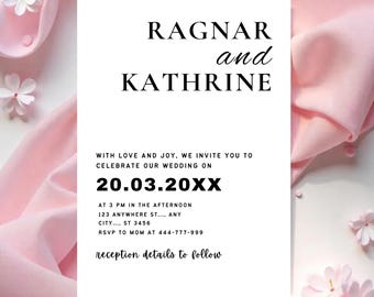 Editable Minimalist Wedding Invitation Template, Modern Invite Suite, Elegant Printable Details, Instant Download