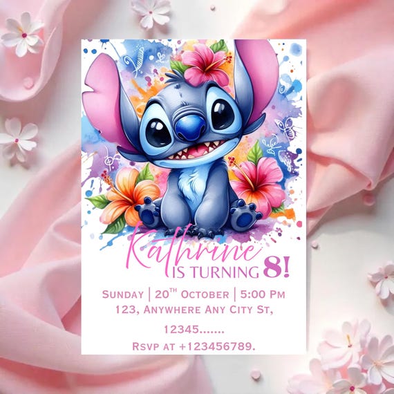 Editable Stitch Birthday Party Invitation Template | Stitch Birthday pool Party Invitation | Stitch Bday evite | Cartoon Birthday Invitation