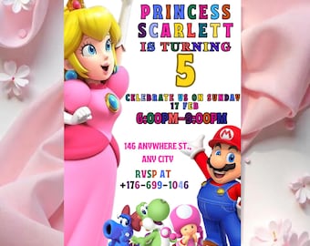 Invito di compleanno della principessa Peach, facile da modificare, download istantaneo, invito digitale stampabile per il compleanno della principessa Super Mario, invito Super Mario
