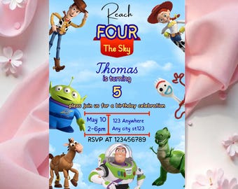 Toy Story Invite Reach Four the Sky Editable Toy Story Birthday Invite Digital Toy Story Invitation Digital Download Toy Story Theme Invite