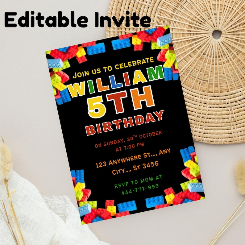 Customizable Block Party Invitations, Editable Brick-themed Birthday ...
