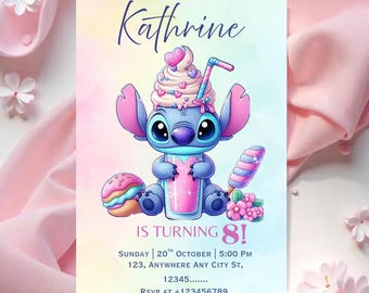 Stitch and Angel Birthday Invitation, Editable Stitch Birthday Invitation, Digital Party Invite, Stitch Birthday Party Invitation Printable