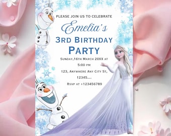 Frozen Birthday Invitation, Elsa & Anna Party invitation, Girl Frozen Birthday Invite Theme, Digital Download, Editable Canva Template