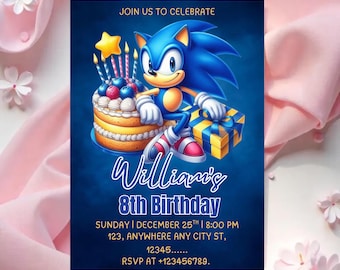 Sonic 3 Birthday Invitation, Super Hedgehog Boys Party Invite, Super Sonic Party Invitation, Editable Sonic Invite Template, Canva Template