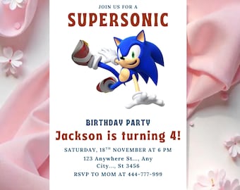 Sonic 3 Birthday Invitation, Super Hedgehog Boys Party Invite, Super Sonic Party Invitation, Editable Sonic Invite Template, Canva Template