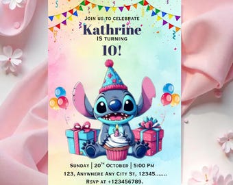 Stitch and Angel Birthday Invitation, Editable Stitch Birthday Invitation, Digital Party Invite, Stitch Birthday Party Invitation Printable