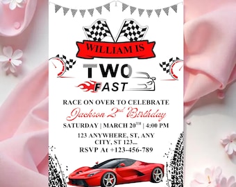 Editable TWO Fast Birthday Invitation Race Car 2nd Birthday Invite Racing Car Vintage Racecar Printable Template Instant Download