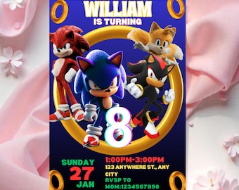 Sonic 3 Birthday Invitation, Super Hedgehog Boys Party Invite, Super Sonic Party Invitation, Editable Sonic Invite Template, Canva Template