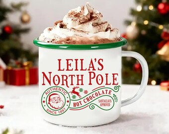 Custom Hot Chocolate Mug – Personalized Parent & Child Christmas Enamel Cup, 11oz, 15oz, Ideal Holiday Gift , Christmas Eve Mug
