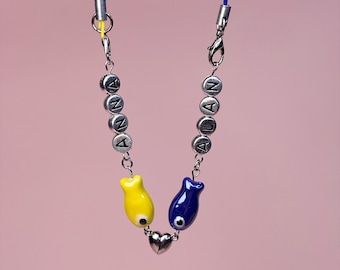Personalized Magnetic Fish Keychain Set, Couples Matching Ceramic Charm