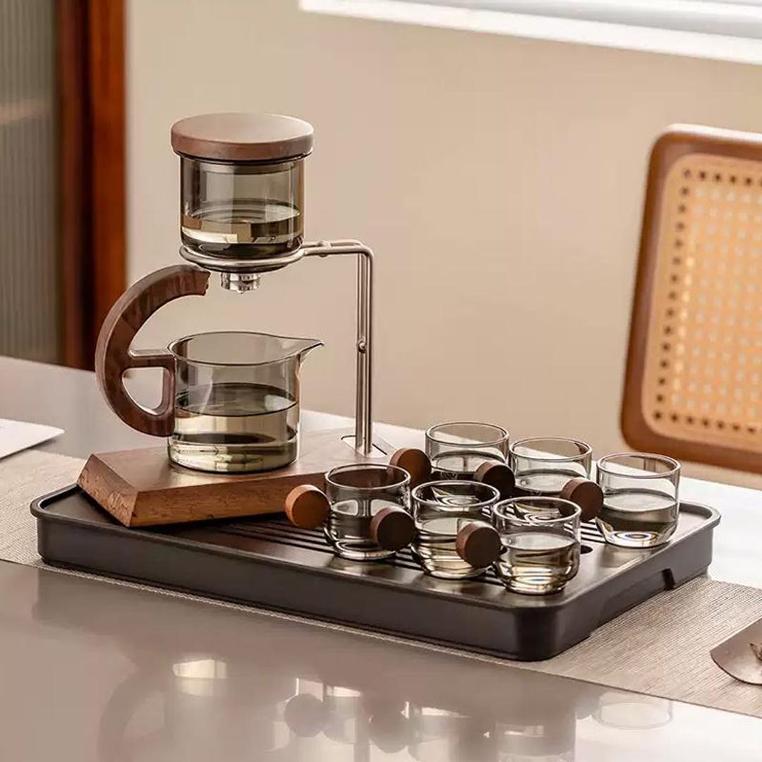 Blue-gray Glass Automatic Tea Set | Creative Magnetic Teapot | Glass ...