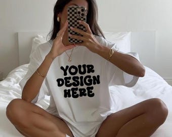 Gildan 5000 T-Shirt Mockup White - Pinterest Aesthetic Urban Lifestyle POD Template