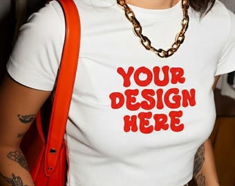 Crop top Baby Tshirt Mockup White - Pinterest Aesthetic Urban Lifestyle POD Template