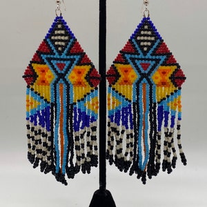 Tribal Style Geometric Colorful Boho Fringe Earrings