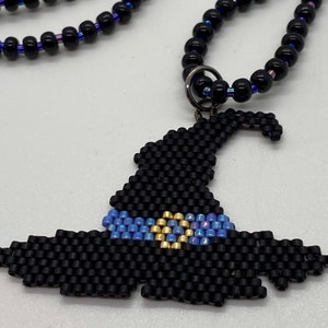 Witch Hat Black Beaded Pendant Necklace