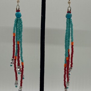 Tassel Fringe Earrings in colors of Turquoise and Red