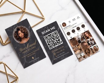 Hair Salon Business Card Template Editable Canva | Hairstylist QR Code Card | Instagram Highlight Bundle | Digital Download