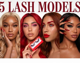 Red Glam Lash Model Photos | 5 Models 7 Images | Lash Brand Stock Photos | Eyelash Business Content | 4K HDR Canva Digital Download