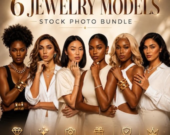 6 Jewelry Model Stock Photos Bundle | Diverse Skin Tones | 4K HDR | Canva Template | Digital Download