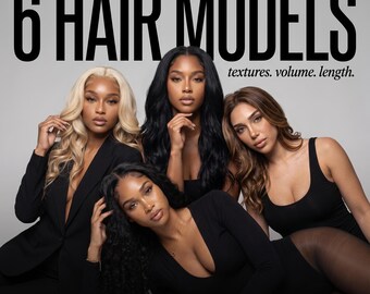 6 Hair Model Photos Bundle | 4K Editorial Hair Images Commercial License | Hair Brand Digital Download Content Pack