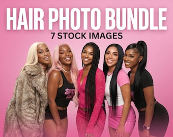 Hair Model Stock Photo Bundle | Wig Brand Marketing Photos | Digital Hair Content Pack | Canva Ready