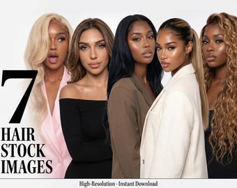 Hair Model Stock Photos Bundle AI Images Hair Extension Brand Photography Digital Download