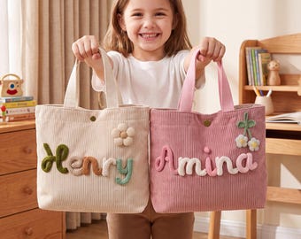 Personalized Kids Name Handbags, Corduroy Handbag for Girls, Embroidered Children's Handbags, Traveling Handbag, Christmas Gift
