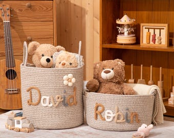 Personalized Handmade Baby Shower Gift Basket , Toy Organizer , Cotton Knitted Nursery Storage basket