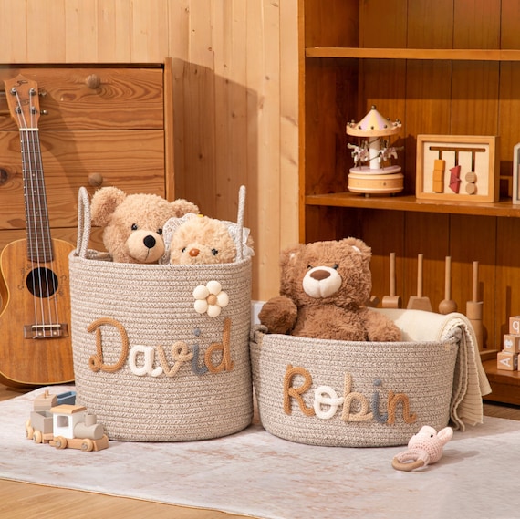 Personalized Handmade Baby Shower Gift Basket , Toy Organizer , Cotton Knitted Nursery Storage basket, Custom Name Toy Box,Moms To Be Gifts
