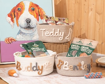 Panier personnalisé pour animaux de compagnie | Corde en coton faite main, nom personnalisé