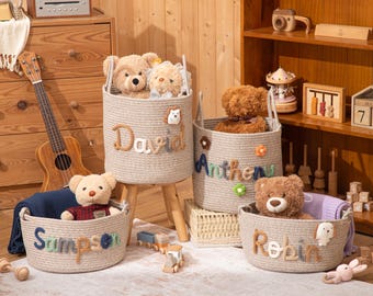Personalized Baby Basket – Handmade Cotton Rope, Baby Shower Gift
