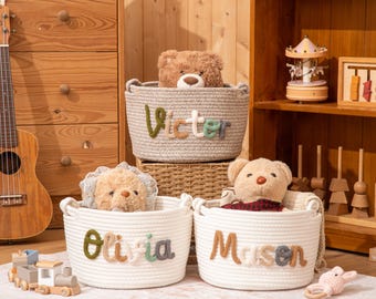 Personalized Cotton Rope Baby Basket, Handmade Newborn Gift