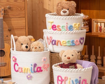 Personalized Woven Baby Basket, Custom Name Nursery Storage, Baby Shower Gift