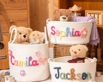 Personalized Baby Gift Basket - Handmade Rope Cotton Toy Organizer