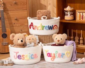 Personalized Baby Gift Basket - Handmade Rope Cotton Toy Organizer