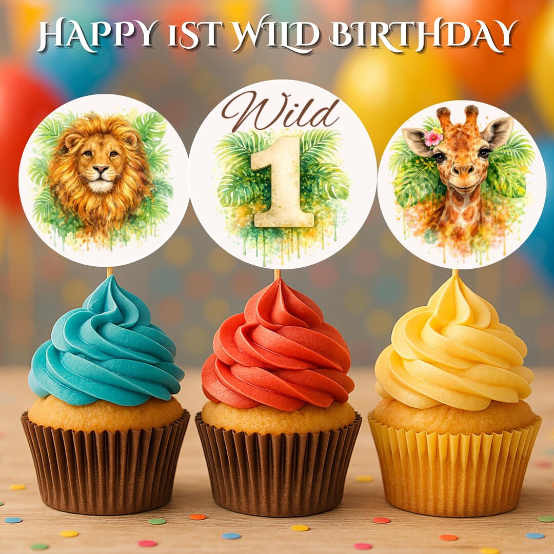 Safari Wild One Cupcake Toppers – Jungle First Birthday Party Decor ...