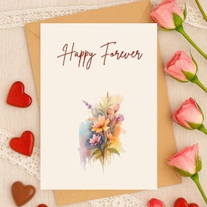 Romantic Watercolor Floral Love Card - Happy Forever (Digital Download)