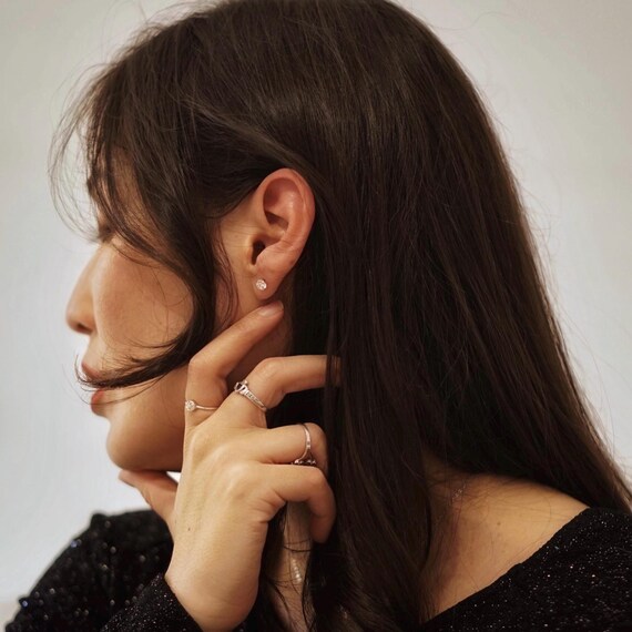 10Kゴールドクリスタルスタッドピアス - 7mm - Etsy 日本